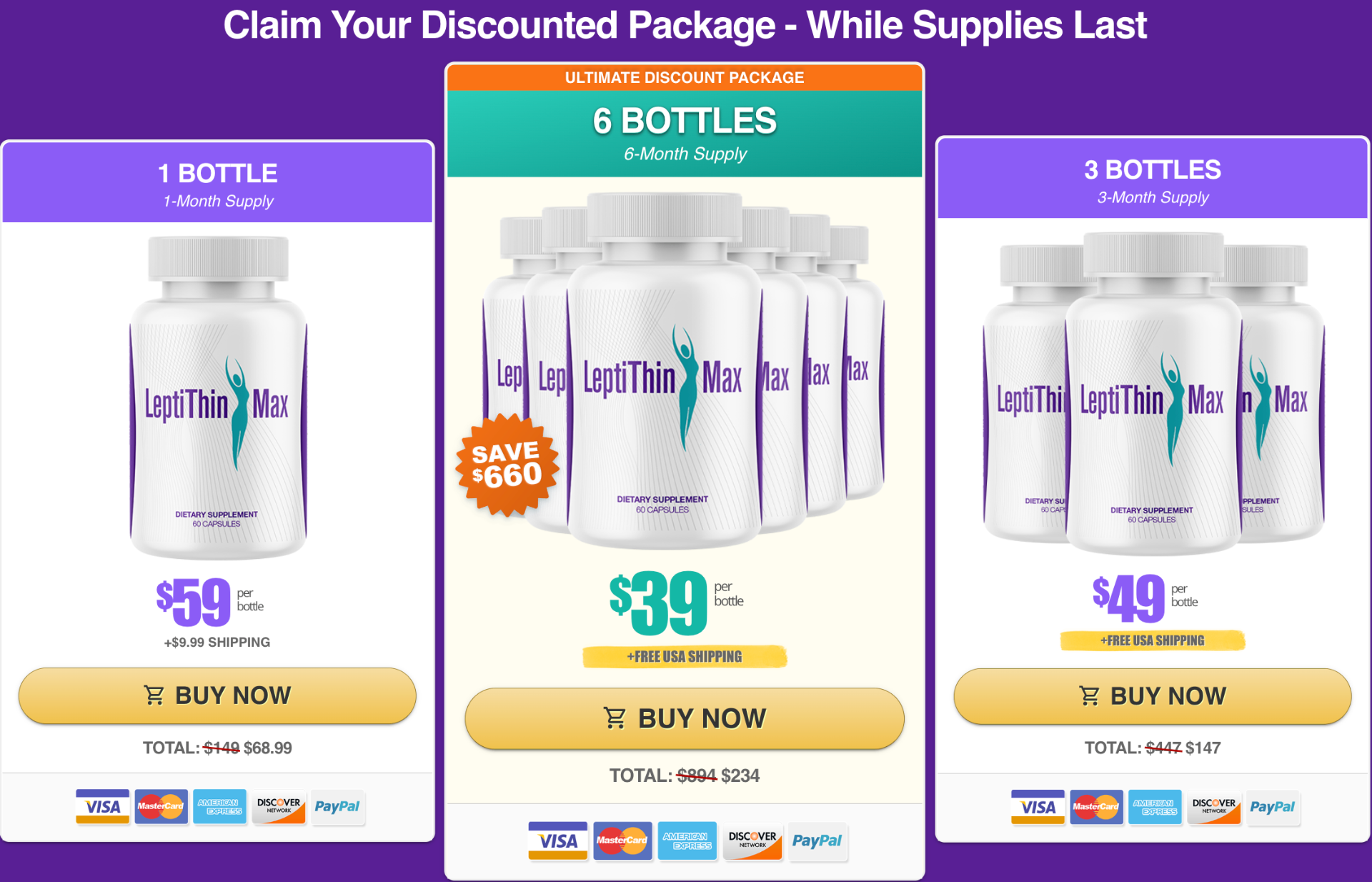6 BOTTLES of LeptiThinMax